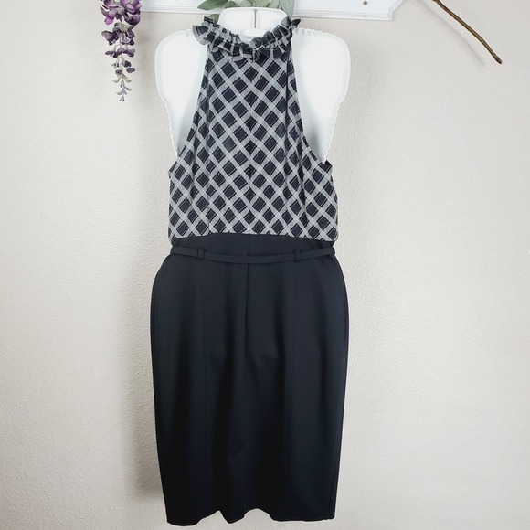 INC Silk Ruffled Halter Neckline Belted Mini Pencil Black Women Dress Size 10 - Picture 5 of 9